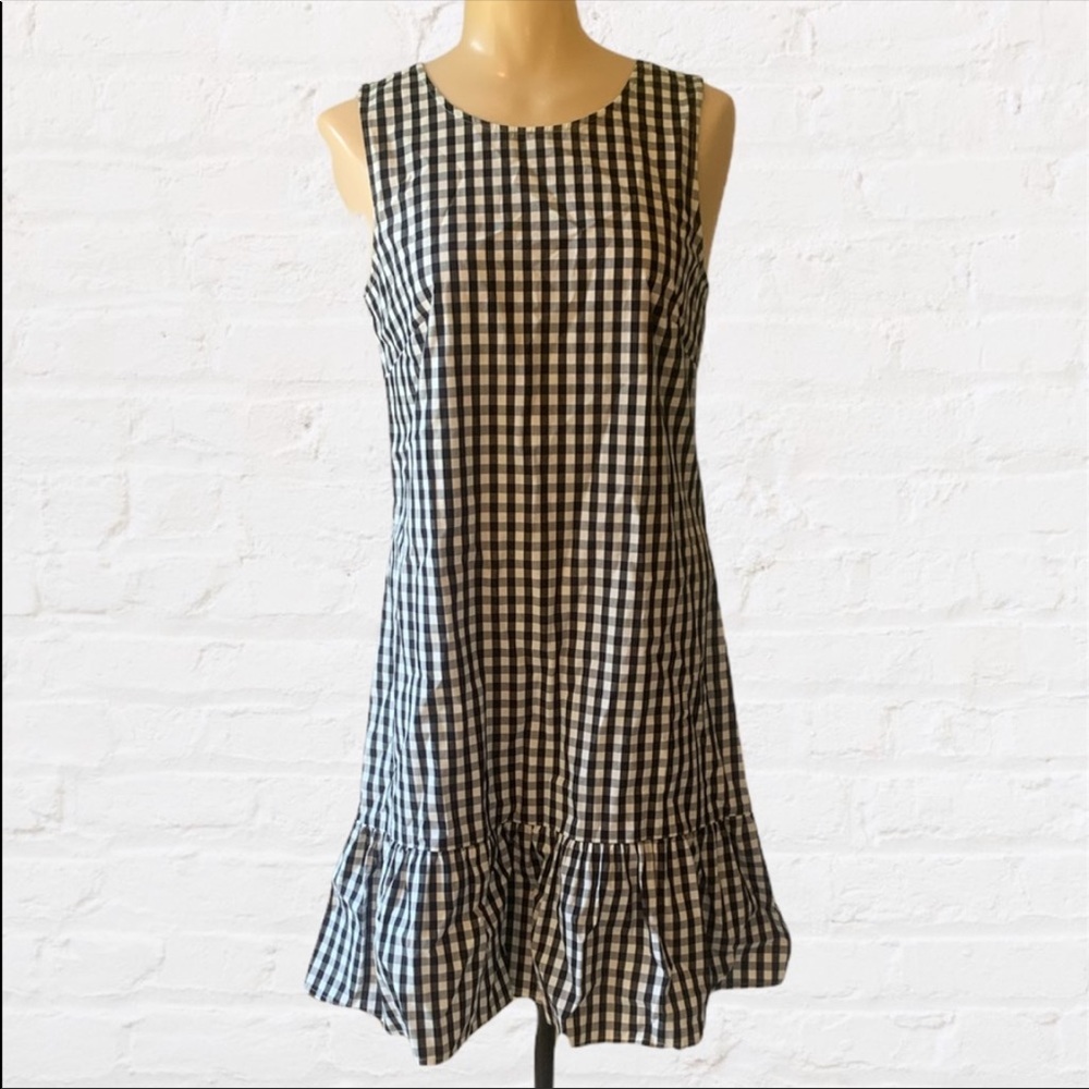 J. Crew Black and White Gingham Printed Sleeveless Bow-back Dress Size XS